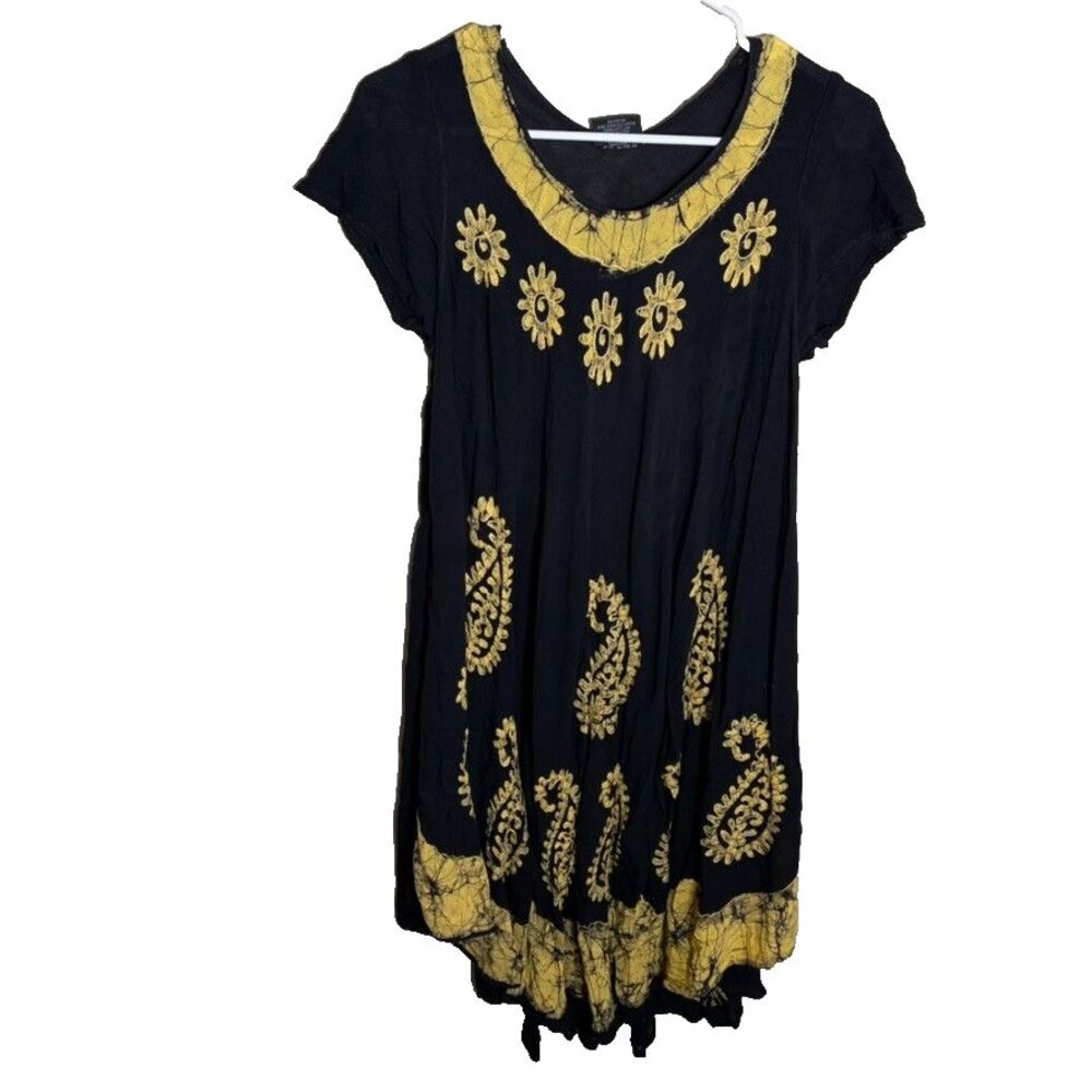 Pineapple Dress Women's Free Size Boho Shift Short Sleeve Casual Scoop